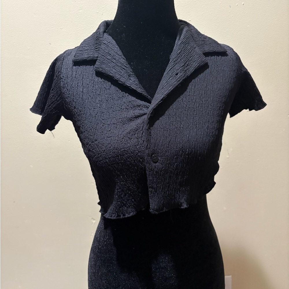 Cotton On Black Textured Crop Top